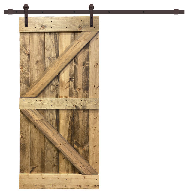 TMS K Series Barn Door With Sliding Hardware Kit, Weather Oak, 42"x84"