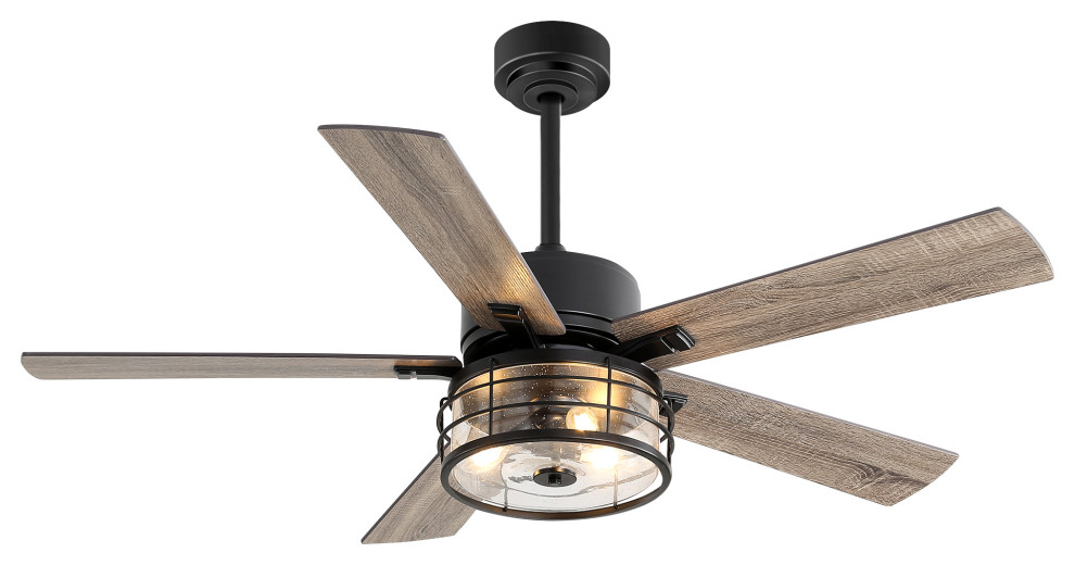 52" Industrial Black 5Blade Ceiling Fan with Light Kit and Remote
