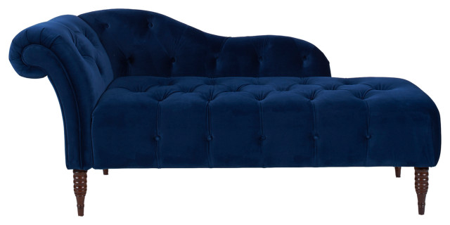 Velvet Tufted Roll Back Chaise Lounge, Navy Blue, RAF