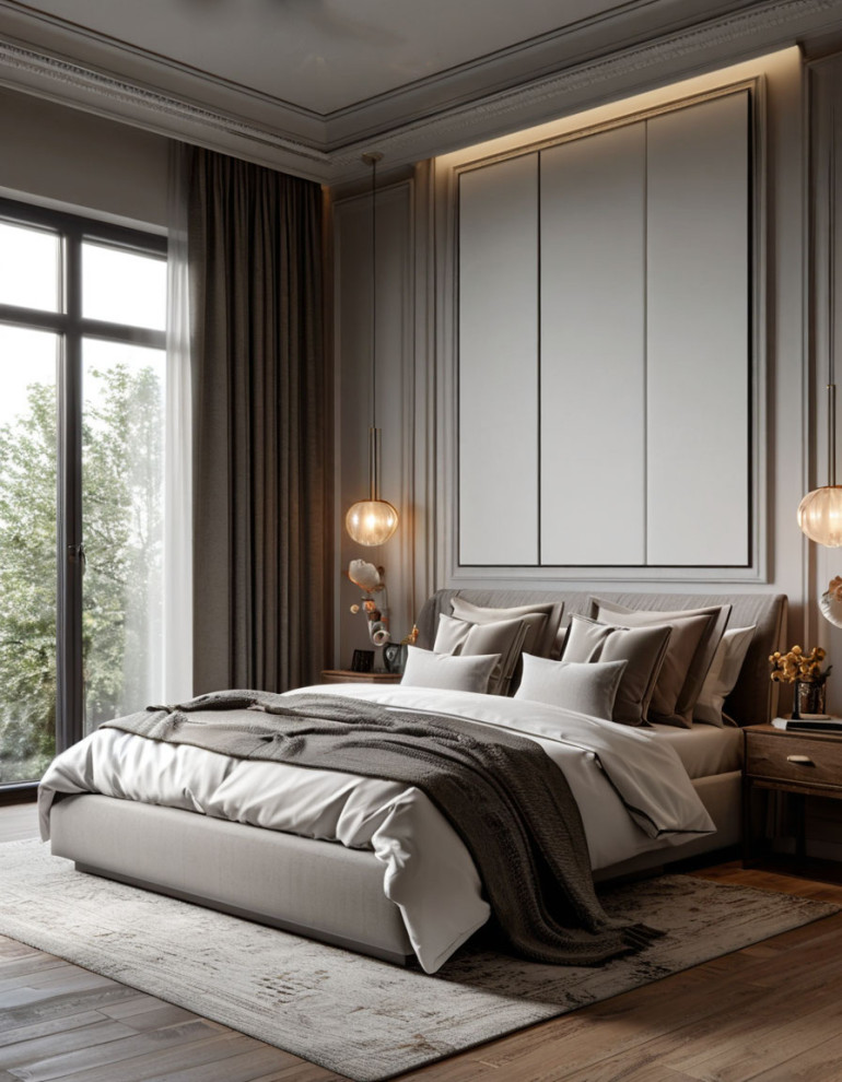 Современные спальни с различным декором и панелями