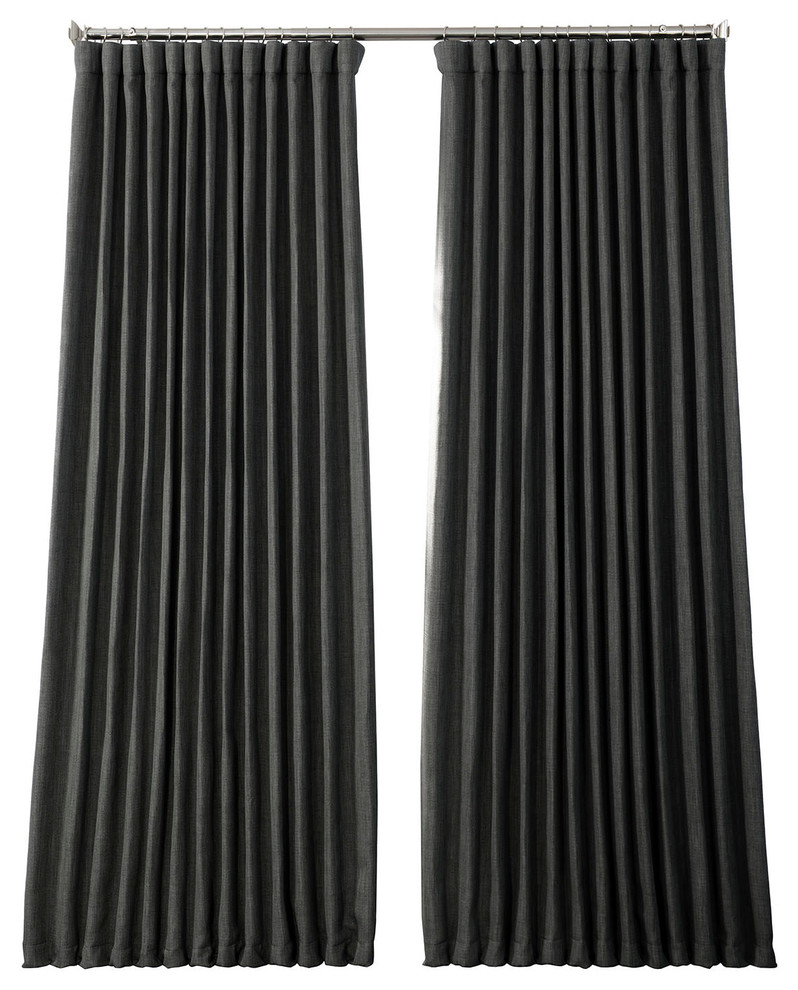 Faux Linen Extra Wide Blackout Curtain Single Panel Transitional