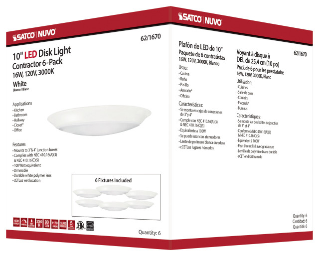 10 inch - LED Disk Light - 3000K - 6 Unit Contractor Pack - White ...