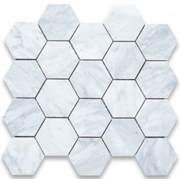 12"x12" Marble Hexagon Mosaic, Polished, Set of 50
