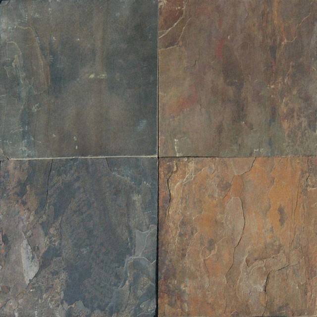 Rustic Gold Brown Multi Gauged 16x16 Slate Tile Traditional