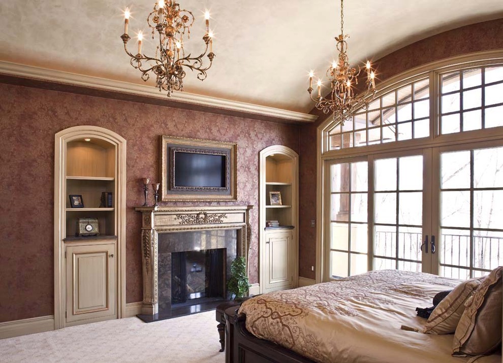 Design ideas for a traditional bedroom in Minneapolis with a standard fireplace.