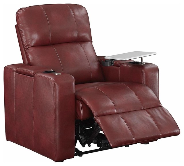 Power Home Theatre Recliner In Faux Leather With USB Port And Stowed   Home Design 