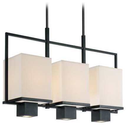 Modern Island Light with White Shades in Black Brass Finish