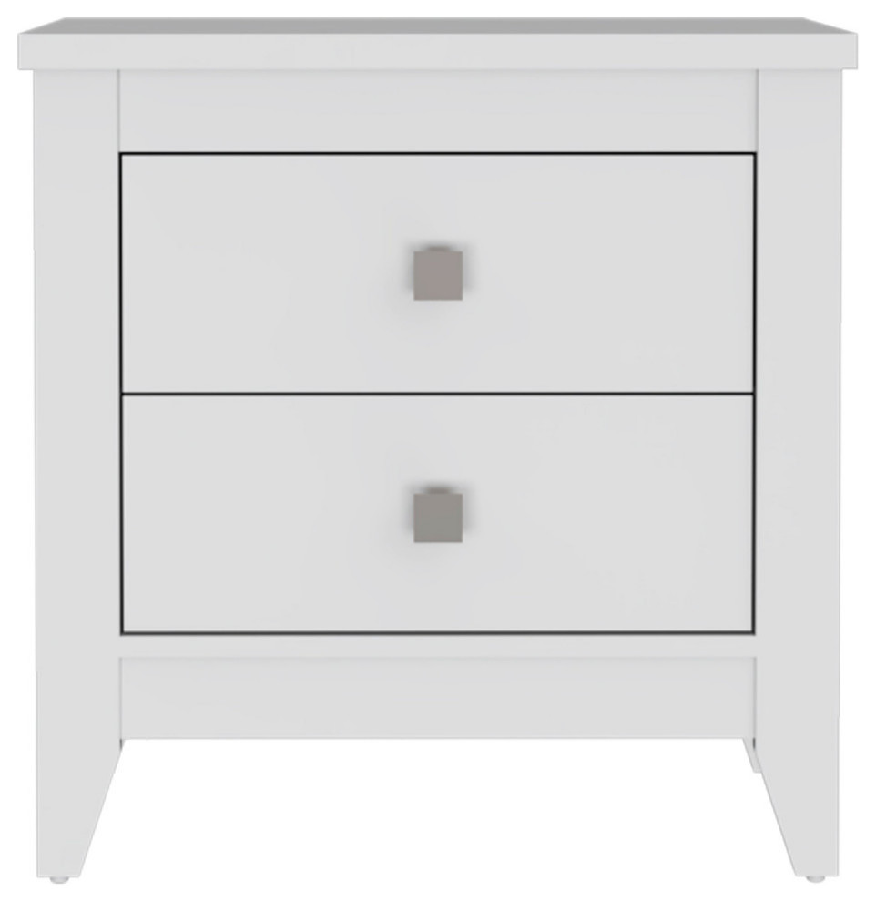 Breeze Four-Legged Modern Bedroom Nightstand, with Two Drawers - White