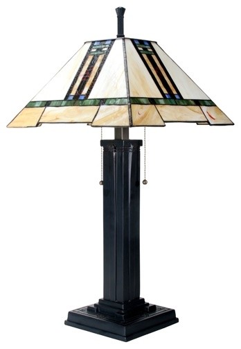26 Inch Stained Glass Pattern Shade Mission Lamp with Black Base