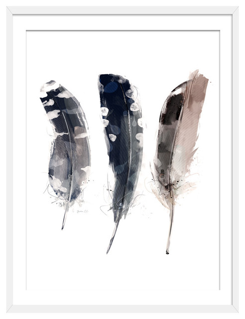 "Feathered Friends" Boho Art Print, White Framed, 50x70 cm