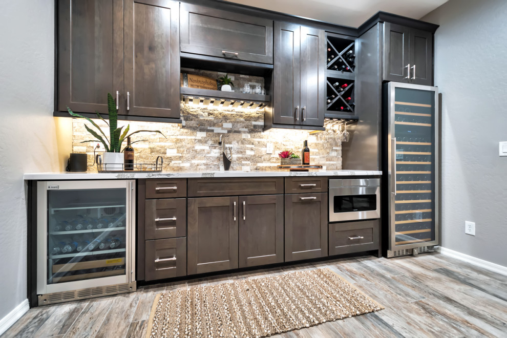 Mid-sized mountain style porcelain tile basement photo in Phoenix