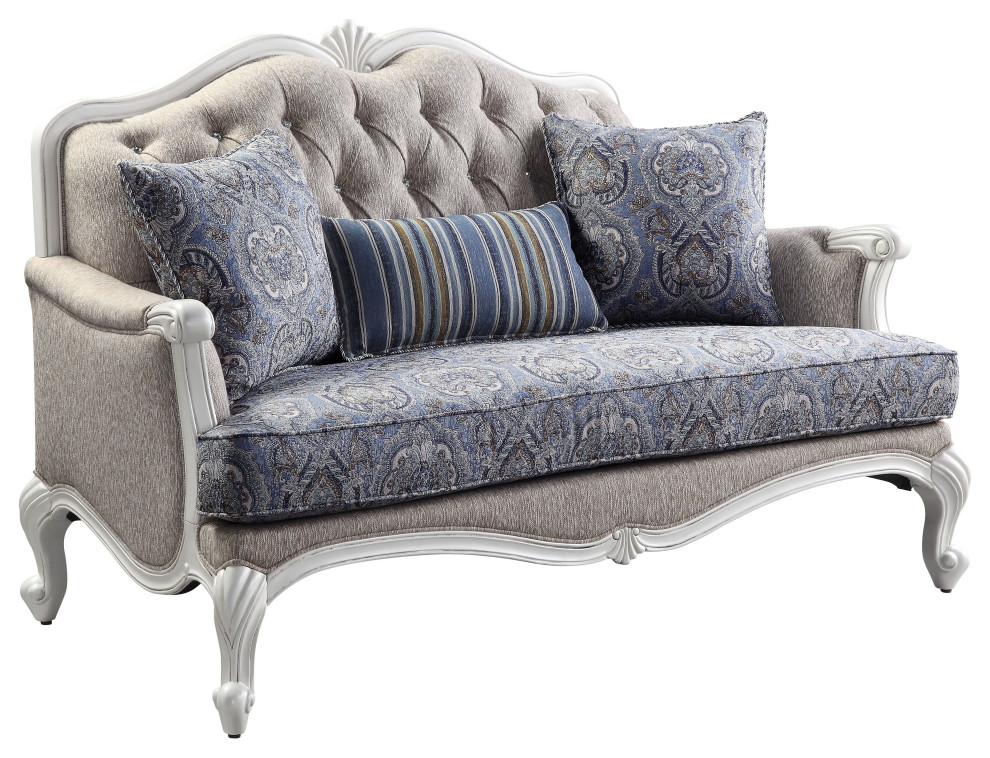 Ciddrenar Loveseat with 3 pillows in Fabric & White Finish