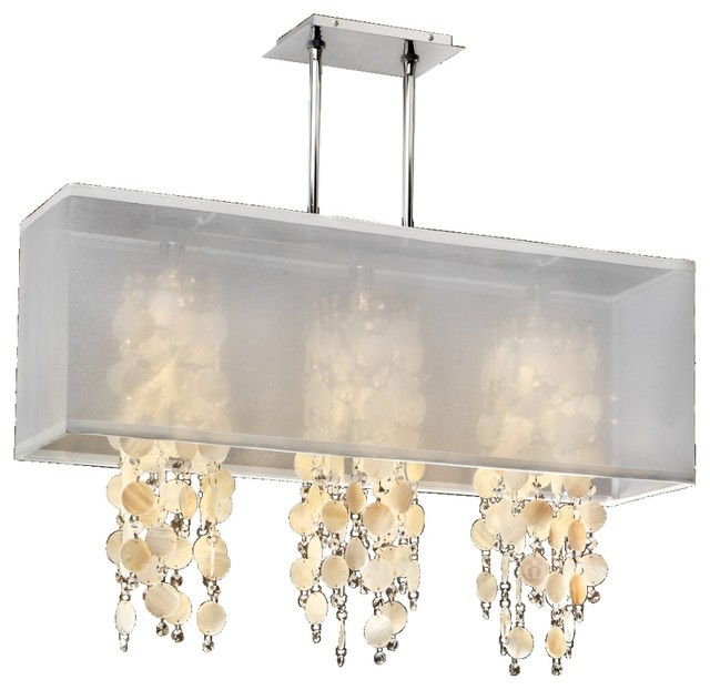 33"W Rectangular Shaded Oyster  Shell and Crystal Chandelier | Omni 627S, White