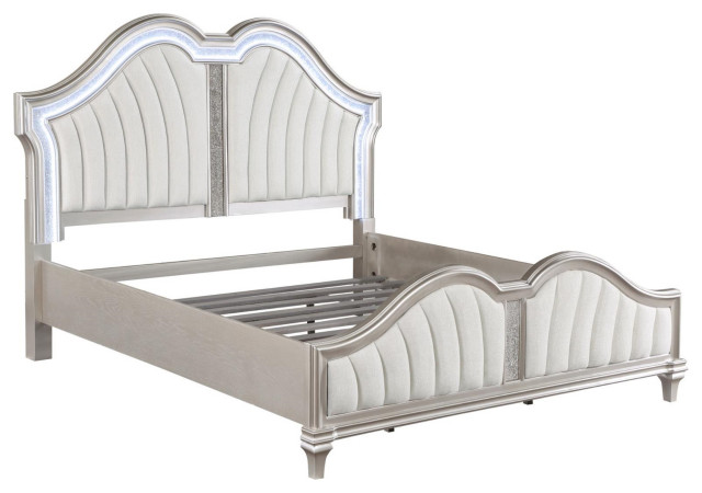 Evangeline Tufted Upholstered Platform Queen Bed Ivory and Silver Oak