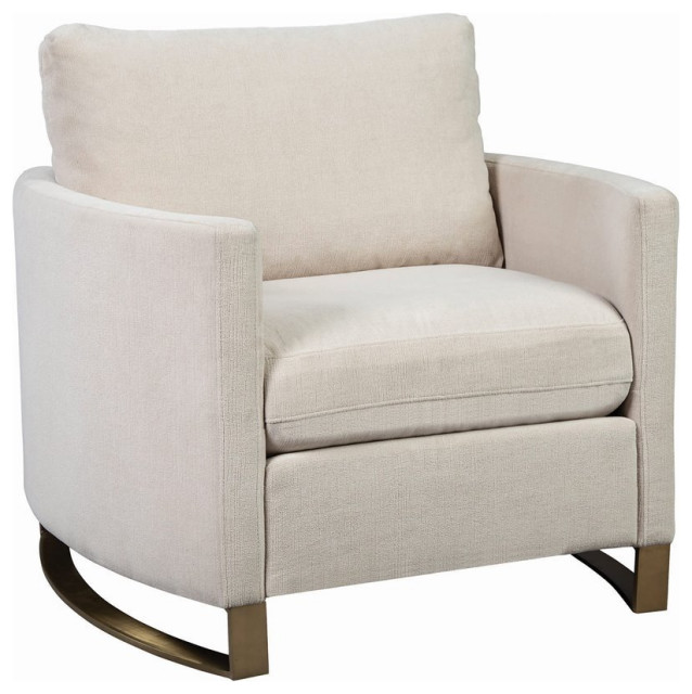 Coaster Contemporary Chenille Upholstered Arched Arms Chair in Beige