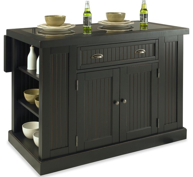 Nantucket Kitchen Island Distressed Black Finish Transitional