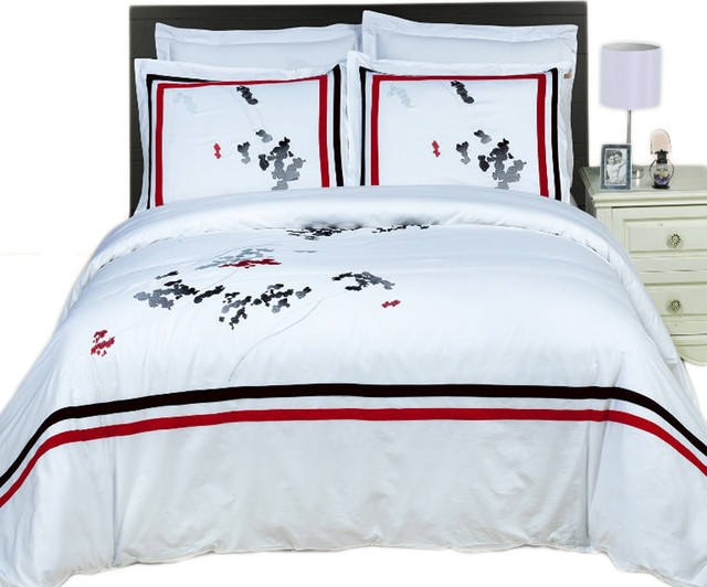 Florence Embroidered Cotton Duvet Cover Set Contemporary Duvet