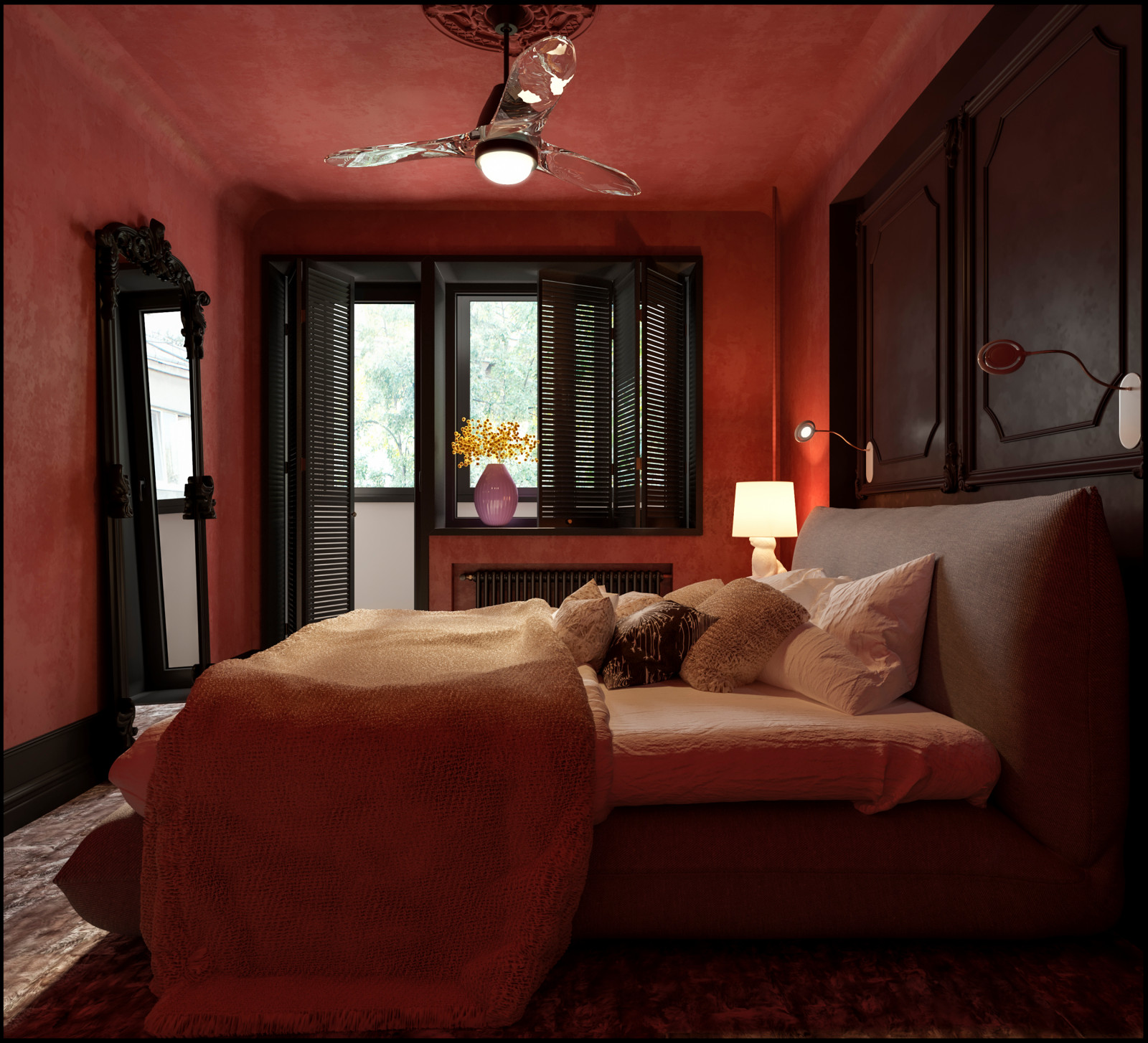 Эклектичный проект квартиры с огромной гардеробной с окном