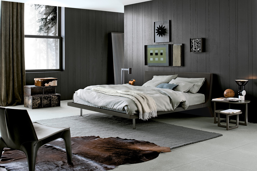 Photo of a large contemporary master bedroom in Sydney with grey walls.