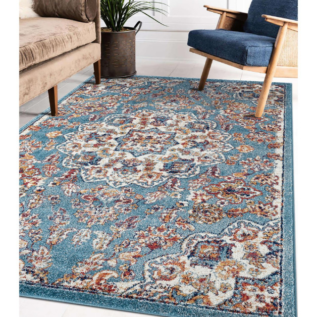 Amer Rugs Alexandria Prescott Blue Medallion 8'9"x11'9" Area Rug