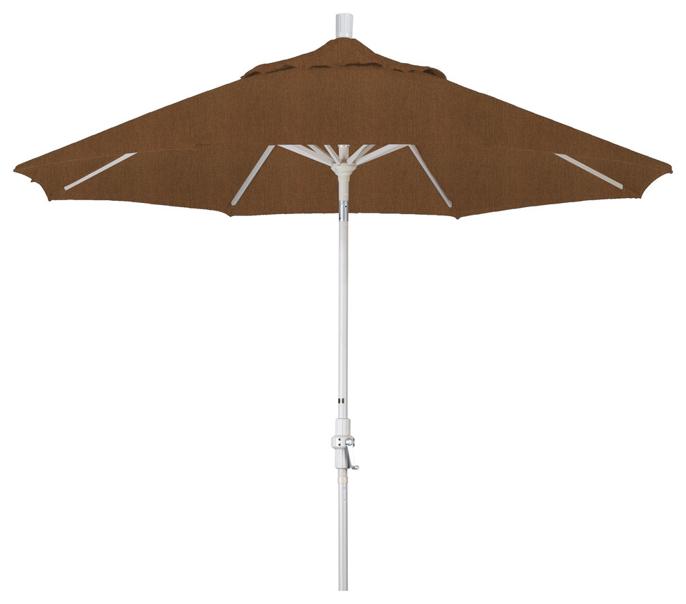 9' Aluminum Market Umbrella Collar Tilt - Sand, Sunbrella, Elan Teak