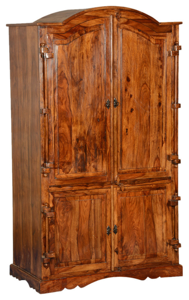 Gothic Solid Wood Large Wardrobe Armoire With Hanging Rod Traditional