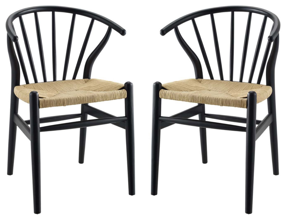 Flourish Spindle Wood Dining Side Chair Set of 2 Black
