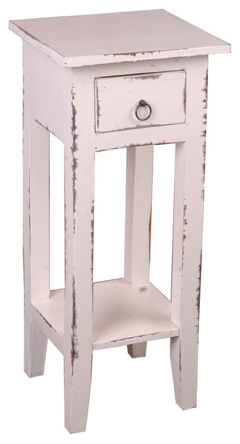 Cottage Narrow Side Table, Distressed, White Washed
