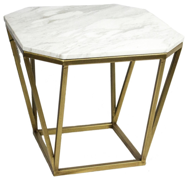 Contemporary Style Metal & Marble Accent Table, White Contemporary