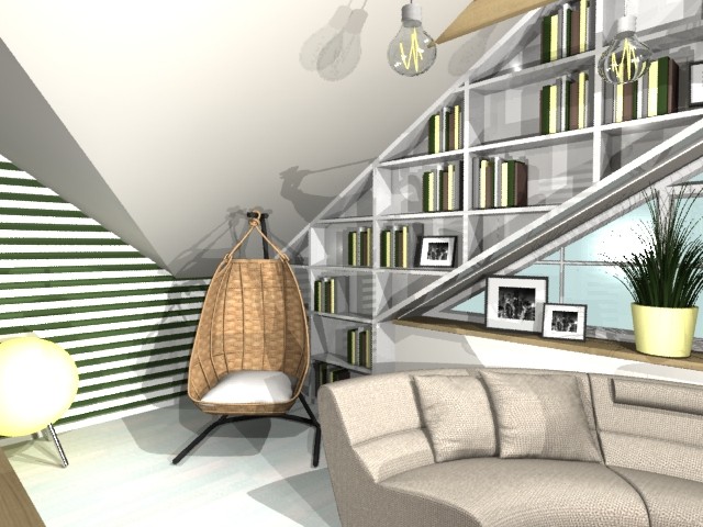 гостиная на мансардном этаже с библиотекой