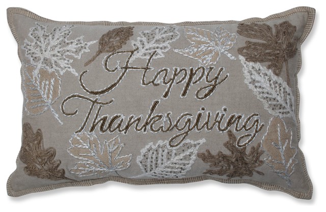 Happy Thanksgiving Decorative Beaded Pillow Natural Off White
