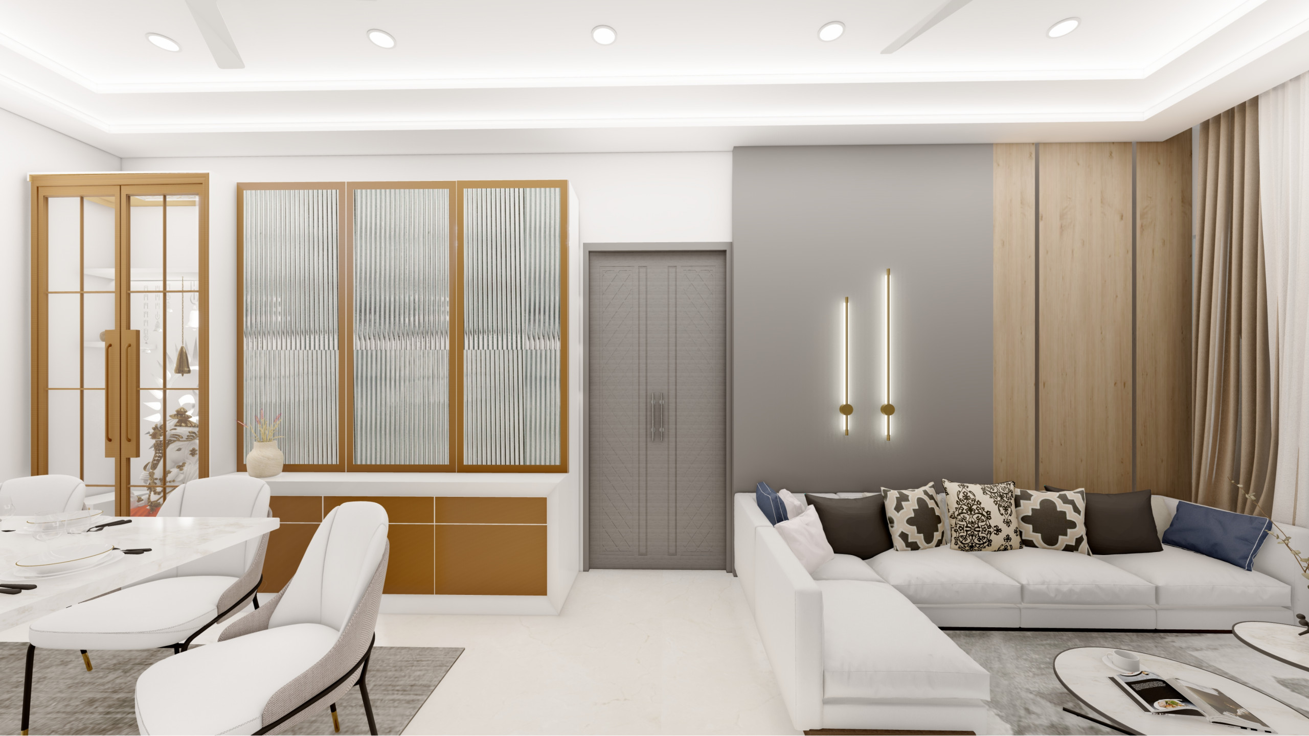 Contemporary Kitchen and Living Room with Chic Details in Farnham