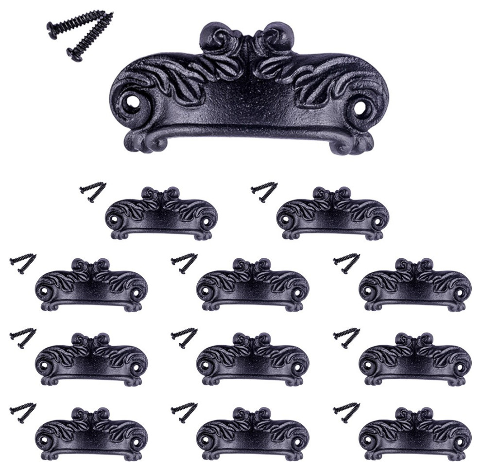 Drawer Bin Pulls Black Iron Cup 4 inch W x 1 1/2 inch H Pack of
