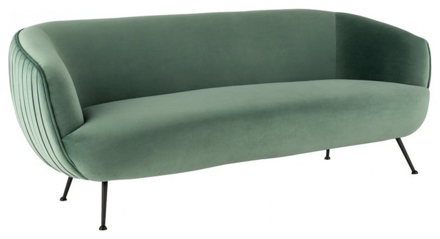84 8 L Velour Sofa Pleated Moss Upholstery Slender Matte Black Metal Legs