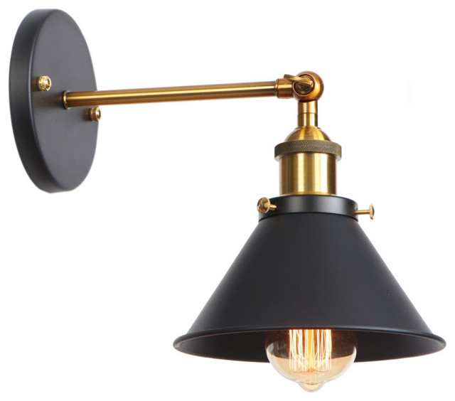 Industrial Black 1-Light Cone Shape Swing Arm Wall Light