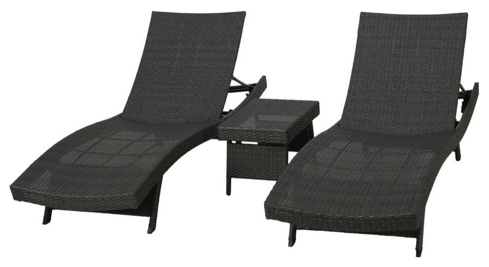 GDF Studio 3Piece Olivia Outdoor Gray Wicker Adjustable Chaise Lounge