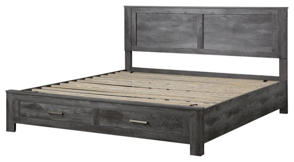 Benjara 65.35x88" 12 Slats Transitional Wood Queen Bed with Storage in