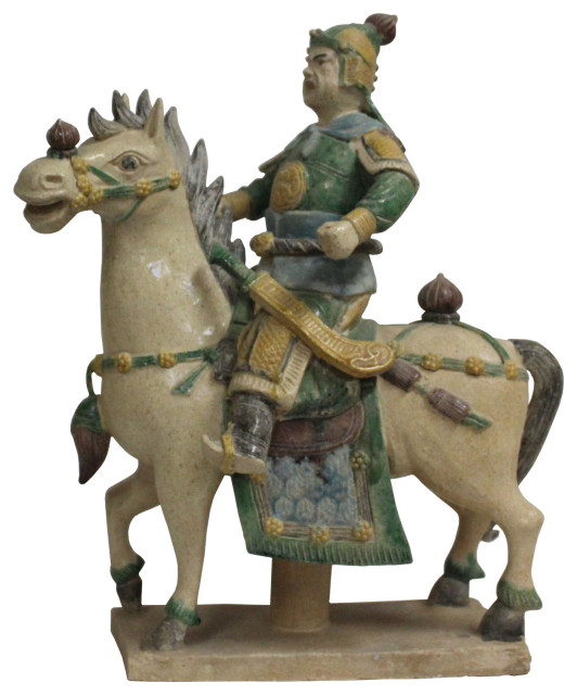 Bronze Brass Figurine Ancient Caucasian Warrior on a Horse IronWork Statuette 