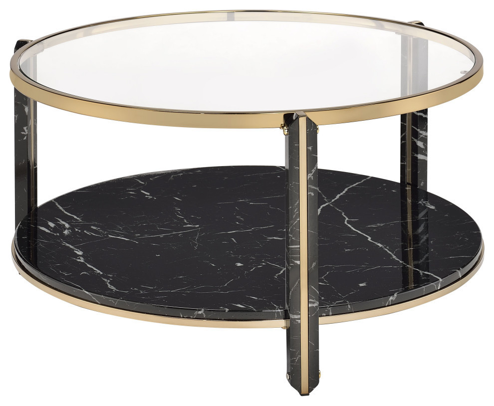 Thistle Coffee Table Clear Glass Faux Black Marble Champagne