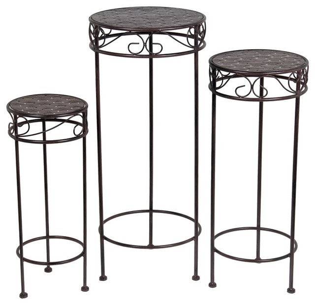 Zeckos 3Piece Black Metal Nesting Round Plant Stand Set Plant Stands