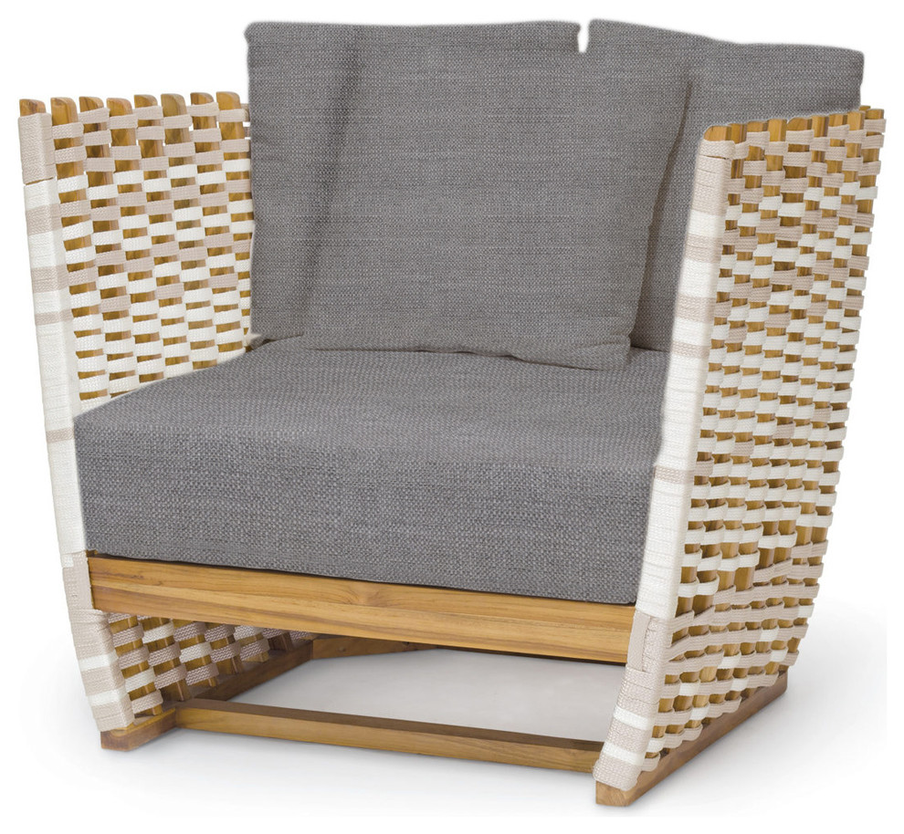 Palecek San Martin Modern Classic Grey Sand Rope Wrapped Outdoor Lounge Chair