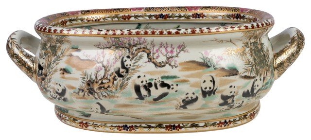 Unique Chinese Tobacco Leaf Porcelain Foot Bath Basin with Base 