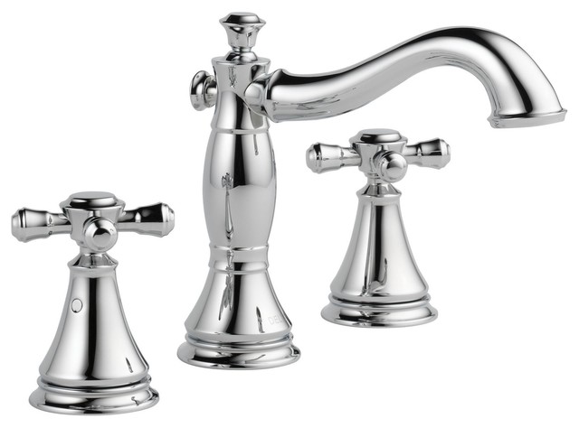 Delta Cassidy Chrome Cross Handle Wide Spread Bathroom Faucet With Drain D1308V