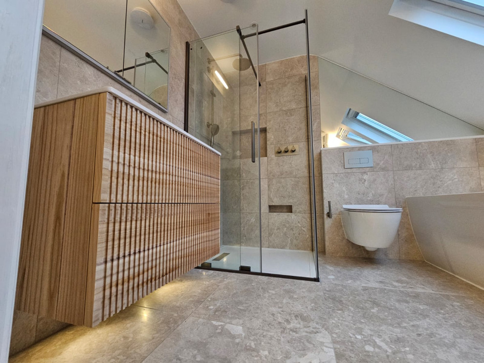 Front View of Rustic  Marble Bathroom