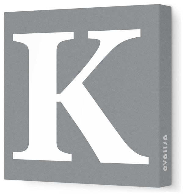 Letter - Upper Case 'K' Stretched Wall Art, 18" x 18", Gray