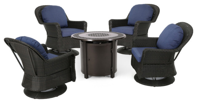 Keagan Outdoor 4 Seat Wicker Swivel, 4 Piece Wicker Patio Set With Swivel Chairs