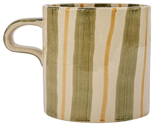 5 Inches Round Stoneware Mug With Stripes Designs, Multicolor, Set of 4 ...