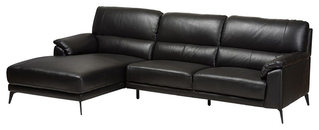 Radford Modern Black Leather Left Facing Chaise 2 Piece Sectional Sofa Black