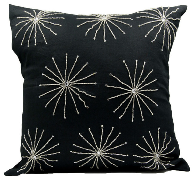 Black Crystal Stars Throw Pillow Cover