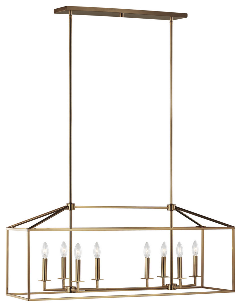 Perryton 8Light Island Pendant, Satin Brass Transitional Kitchen